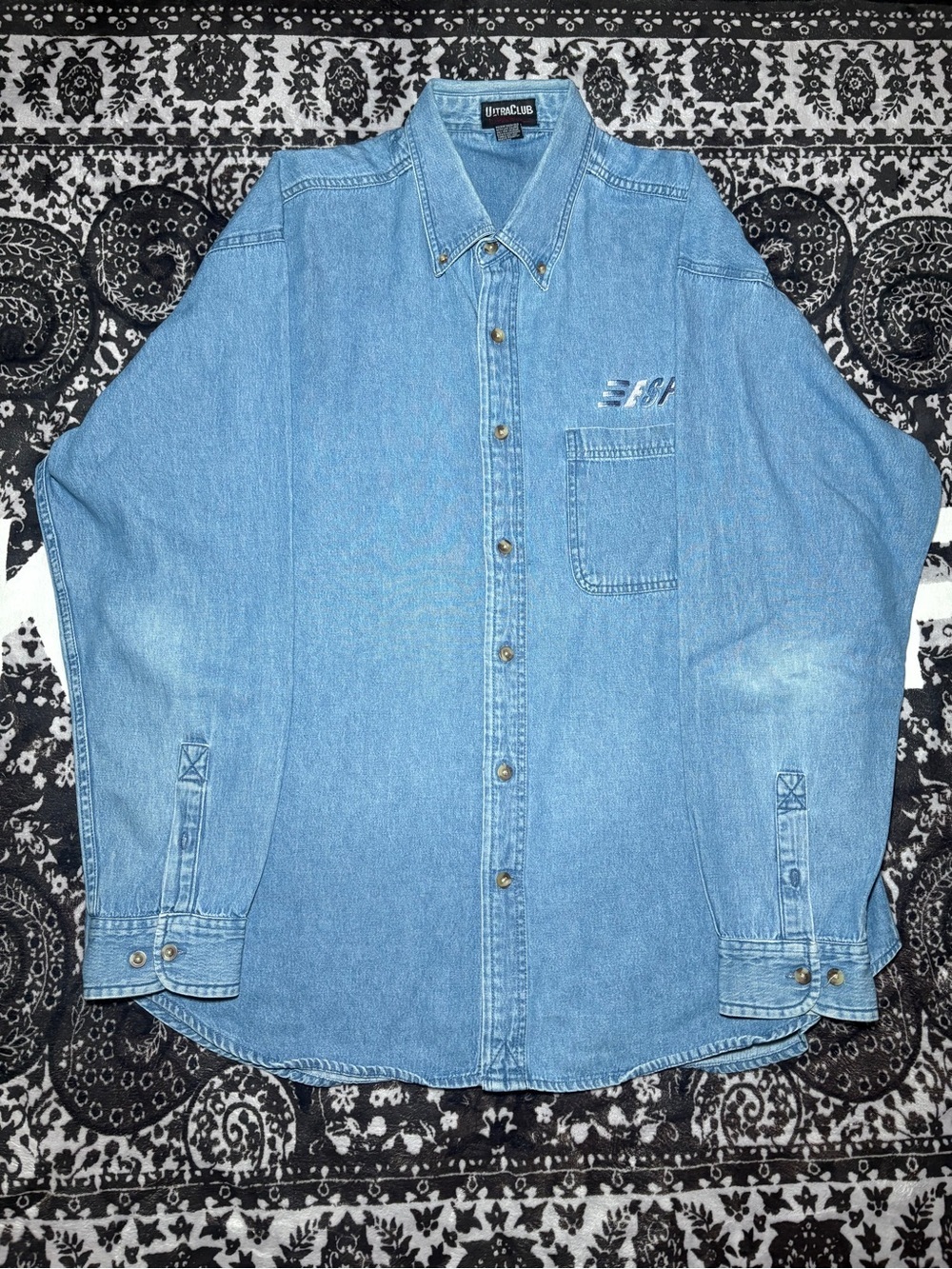 Vintage UltraClub Denim Button Up Shirt Light Wash Size XL